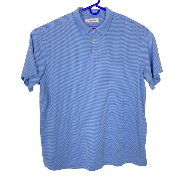 TOMMY BAHAMA Men Pullover Polo Shirt Sz XXL Blue Striped Short Sleeve 74-10 - Picture 1 of 8